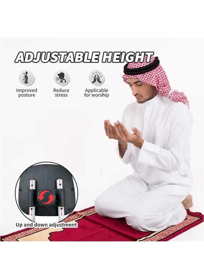 كرسي السجود المحمول كرسي الصلاة ، كرسي التأمل ارتفاع قابل للتعديل ، كرسي اليوغا كرسي مع وسادة لينة ، كرسي الصلاة Sujood ، كرسي دعم السجود للمنزل والمكتب والمسجد والسفر باللون الأسود - Image 3